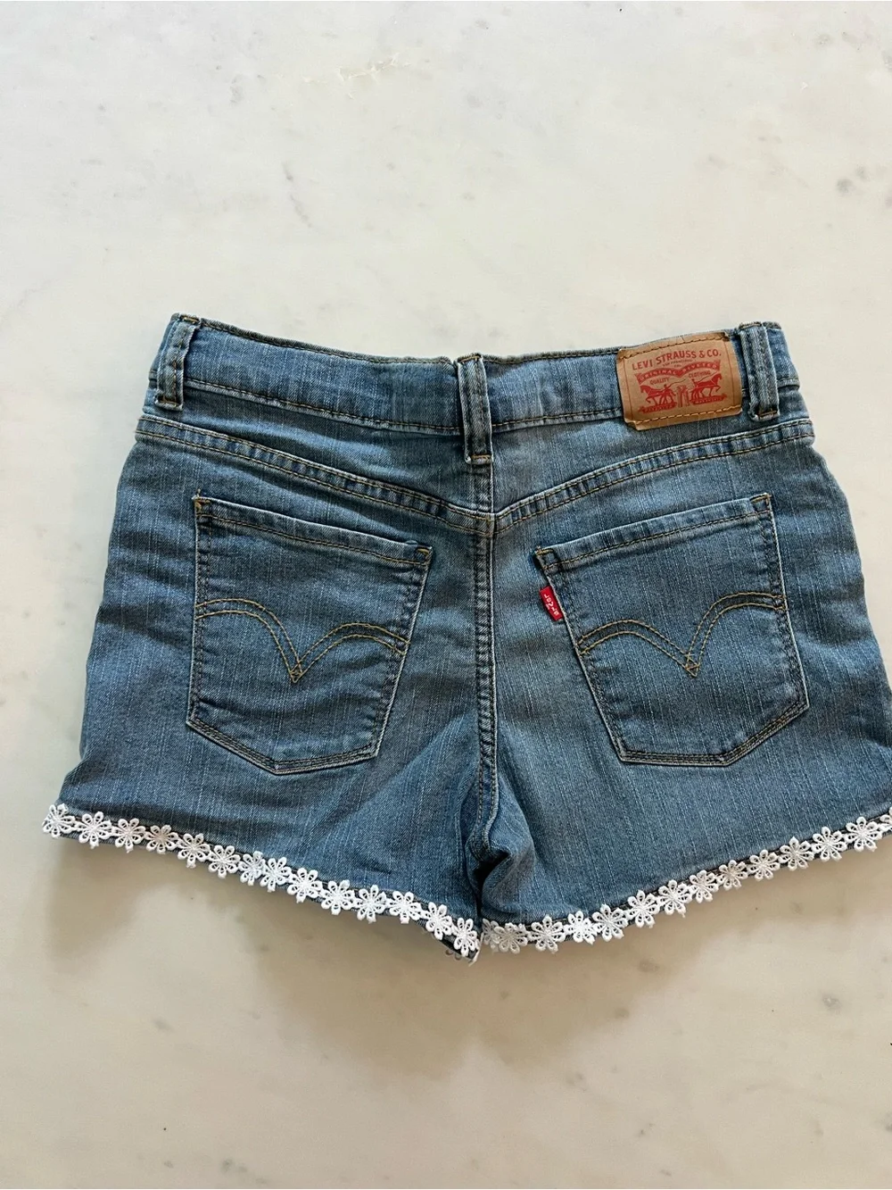 Levi's Blue Denim Shorts with White Lace Trim